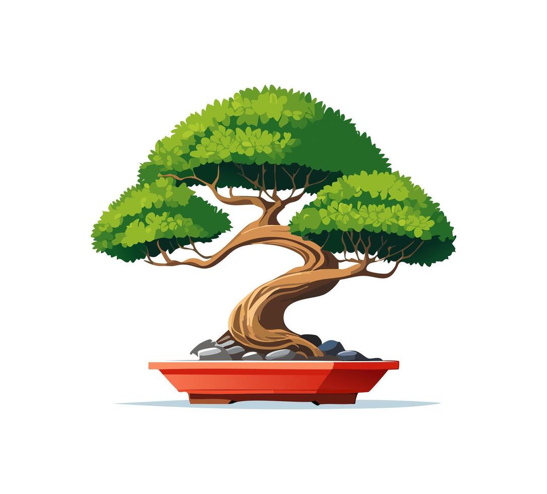 A massive bonsai-like tree grows from the edge vector