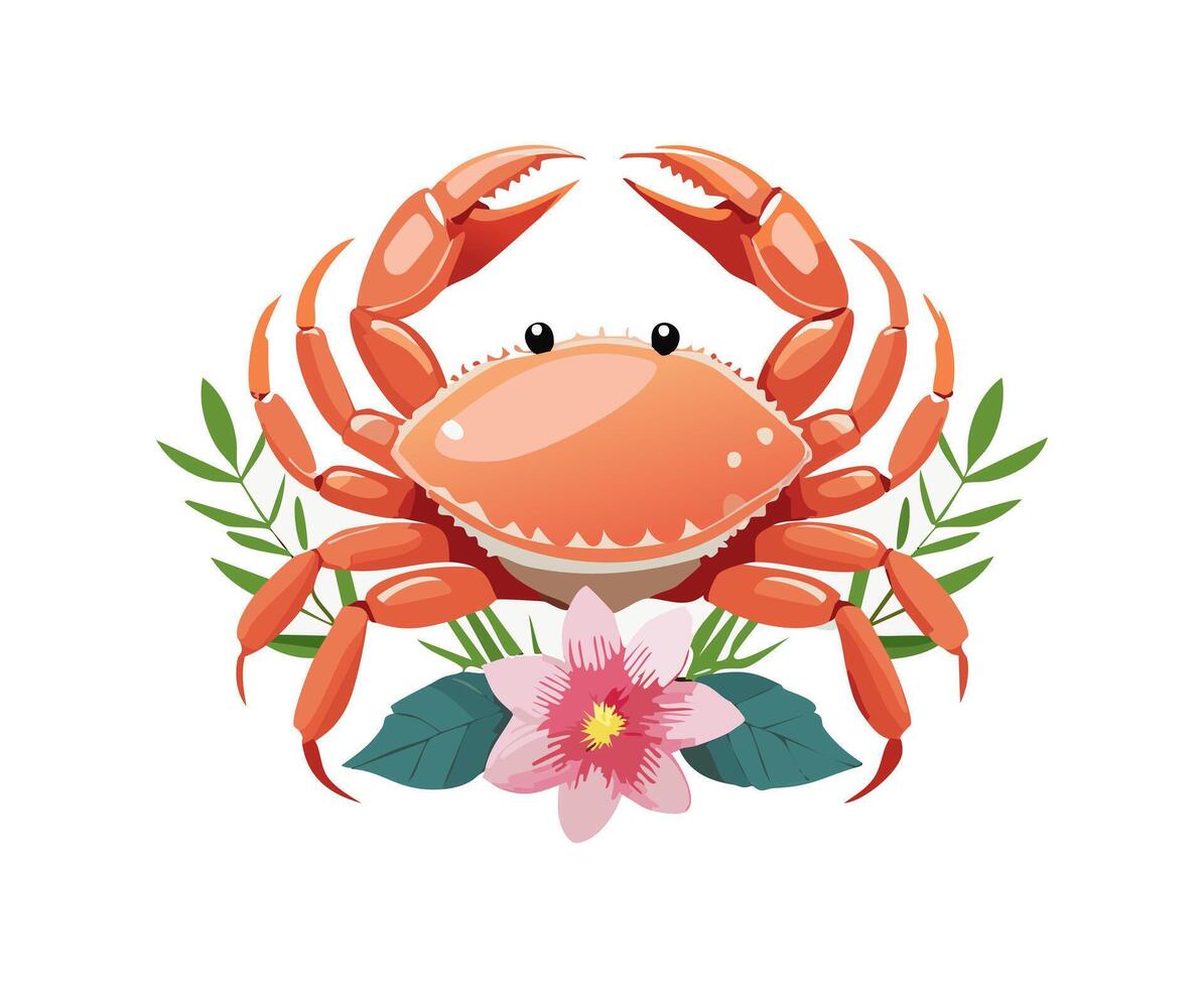 clean minimalist Crab with Flower Arrangement vector