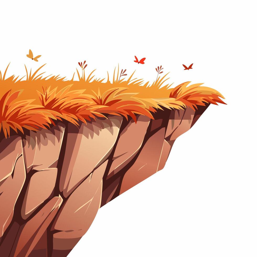 The cliff is covered in orange and red grass vector