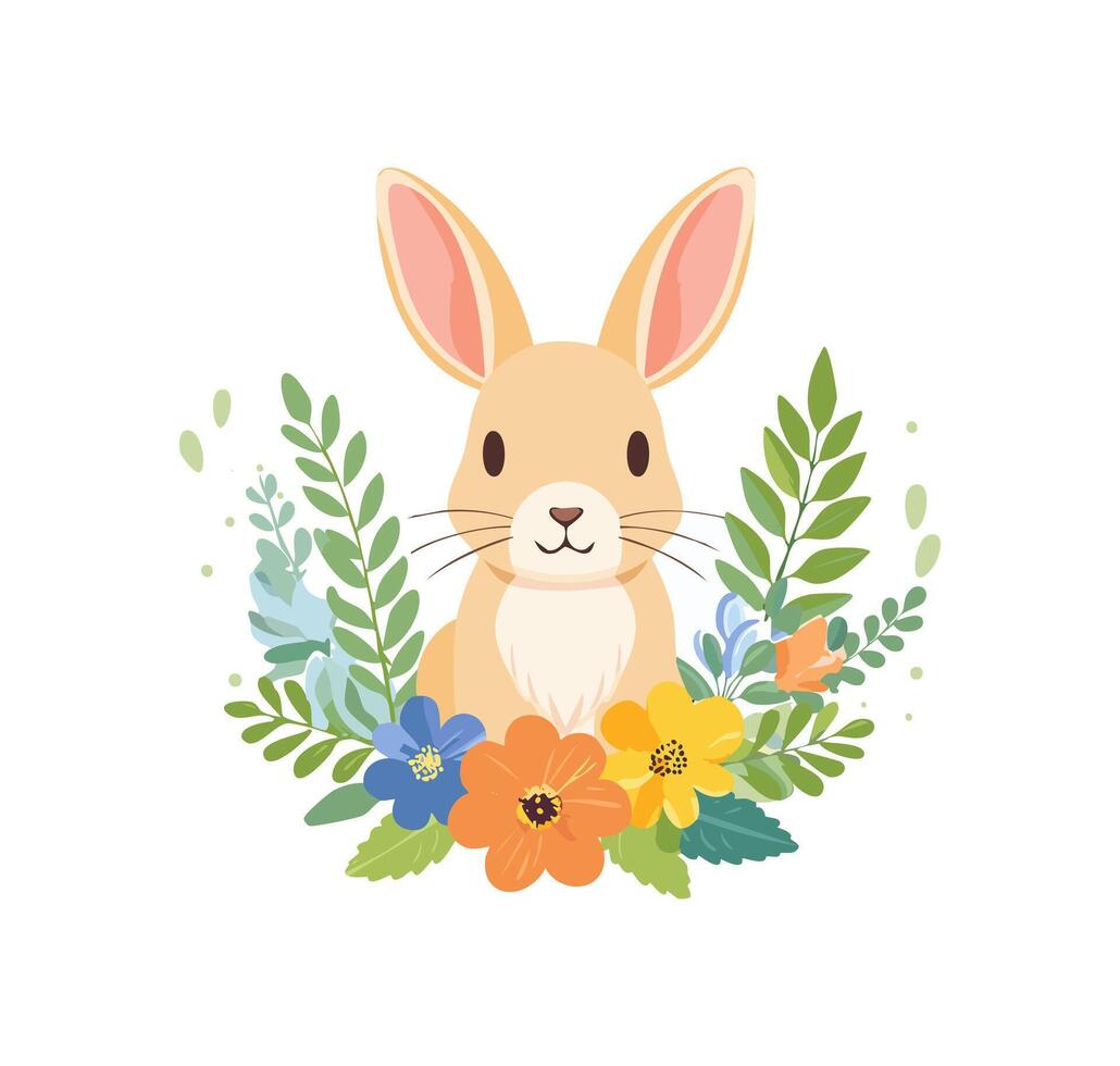 clean minimalist Rabbit with Flower Arrangement vector