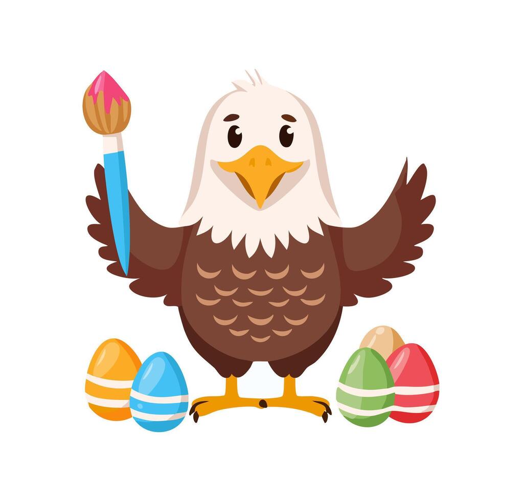 Cute Bald Eagle painting eggs vector