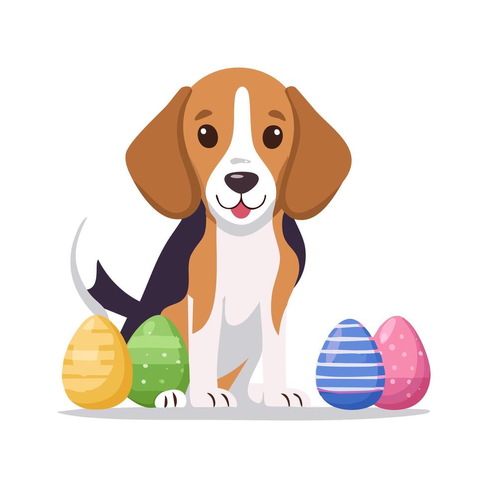 Cute Beagle painting eggs vector