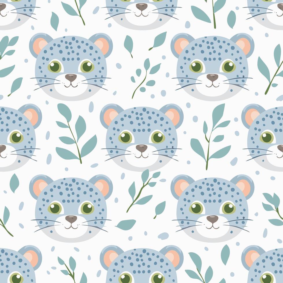 simple illustration Seamless Pattern Cute Snow Leopard vector
