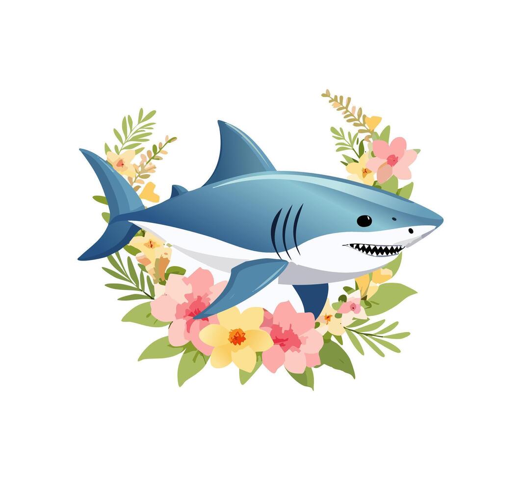 clean minimalist Shark with Flower Arrangement vector