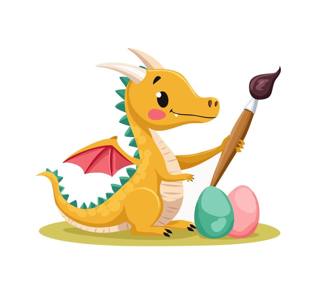 Cute Dragon painting eggs vector