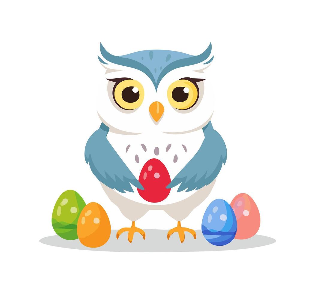 Cute Snowy Owl painting eggs vector