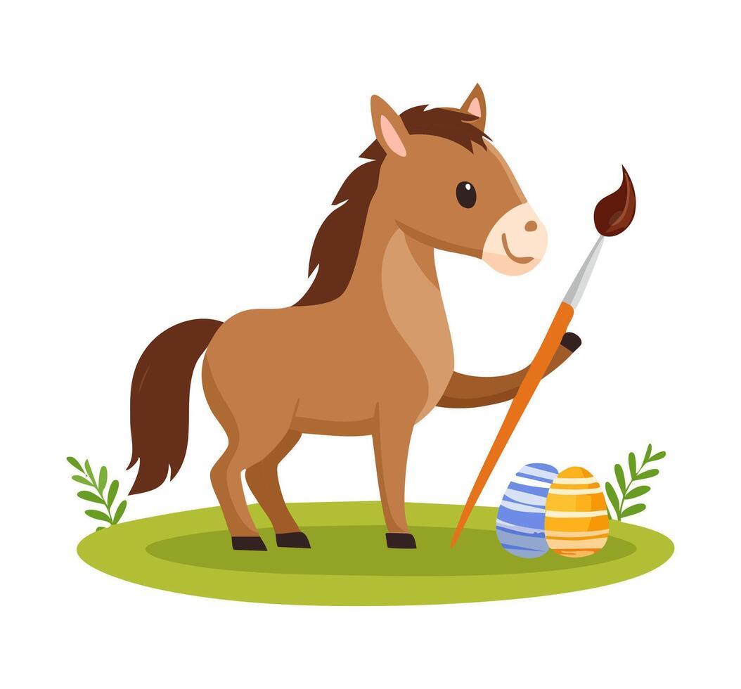 Cute Horse painting eggs vector