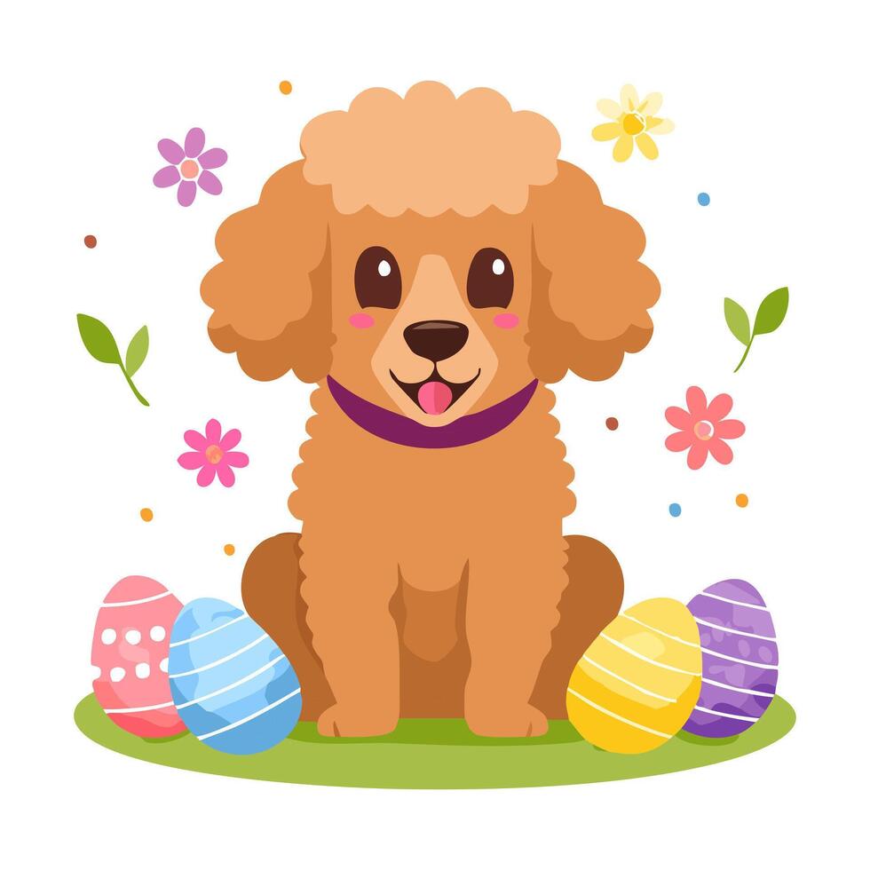 Cute Poodle painting eggs vector