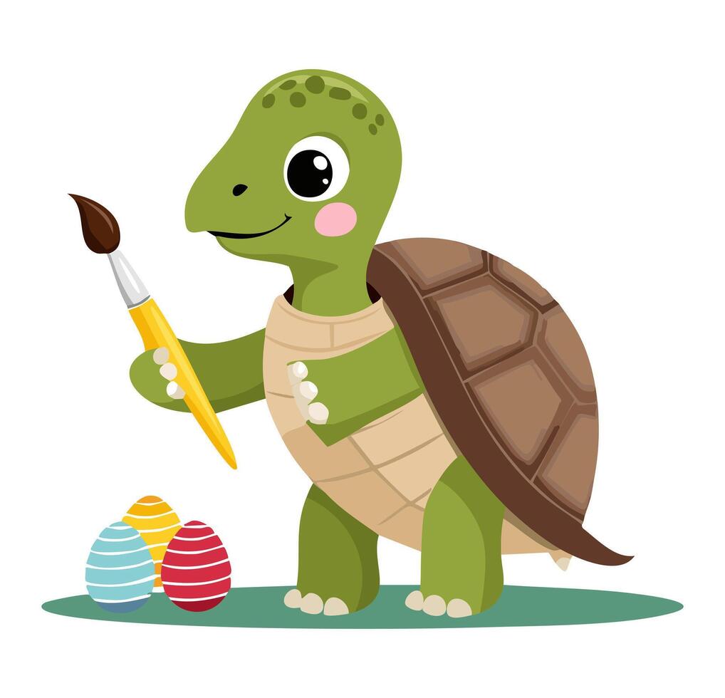 Cute Turtle painting eggs vector
