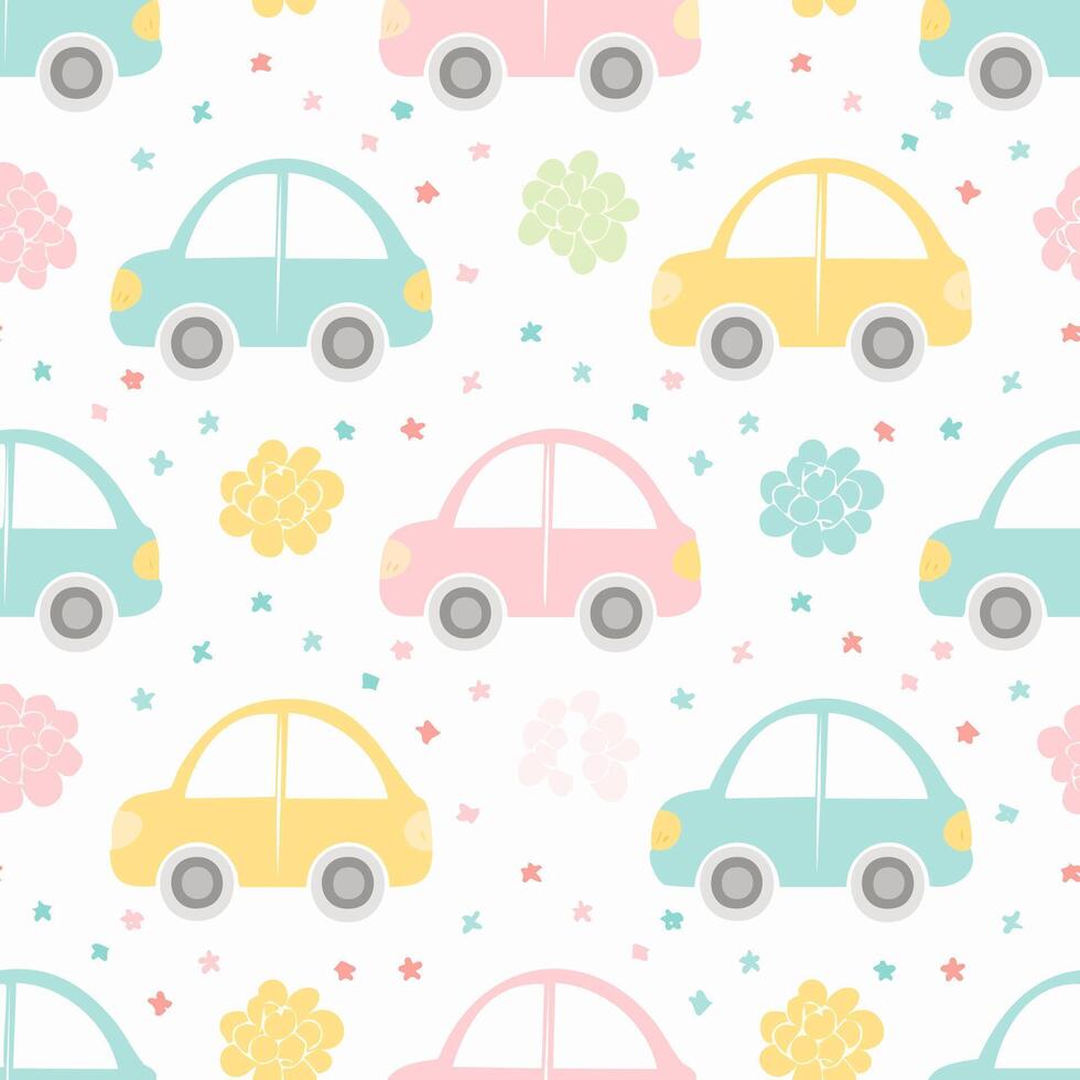 seamless pattern Cute car with pastel colors vector