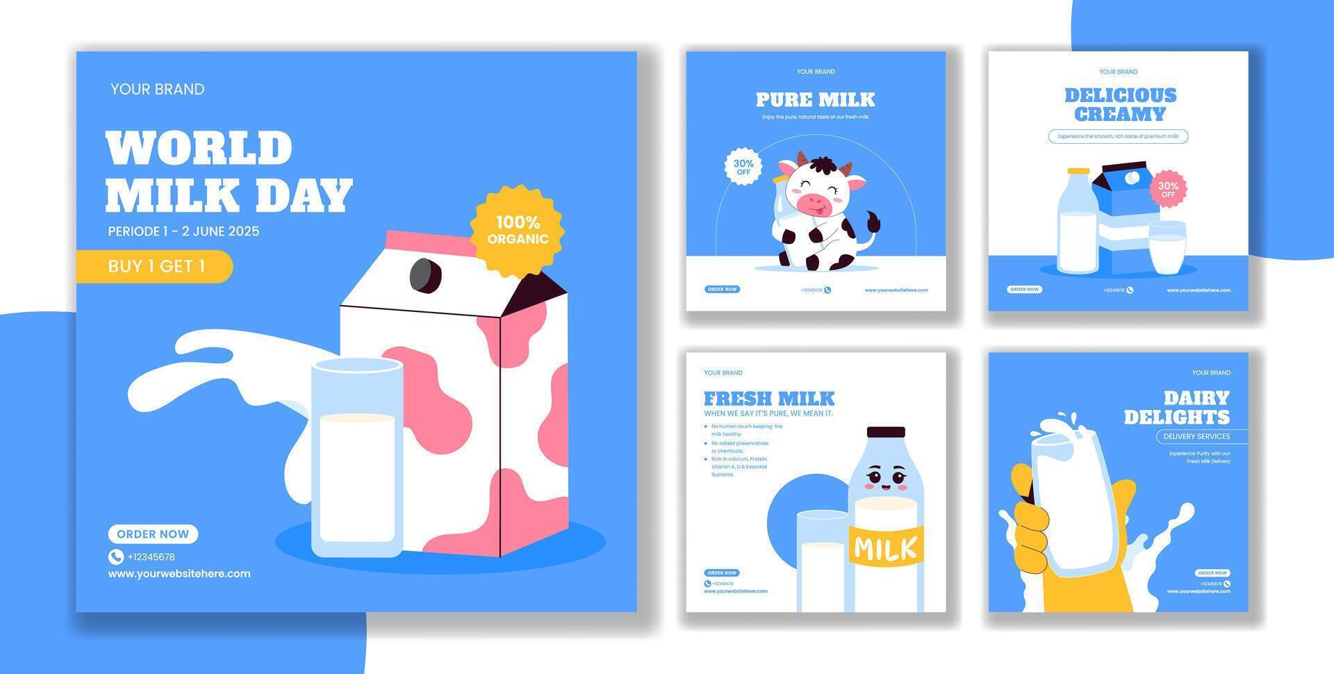 World Milk Day Flat Illustration for Social Media with Fresh Milk and Hand-Drawn Elements vector