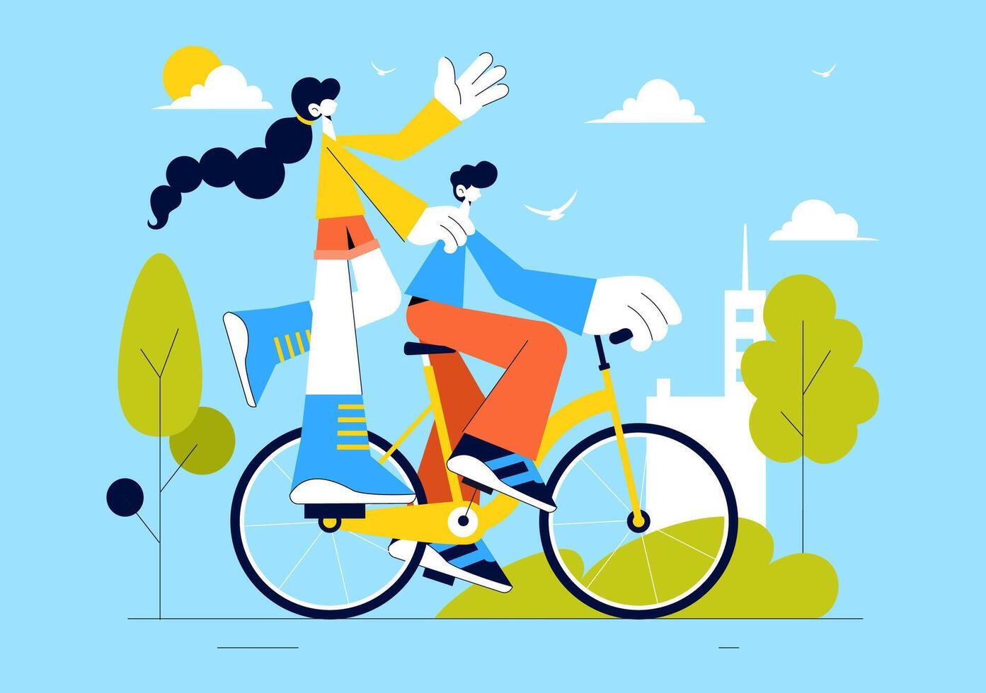 Flat Style Illustration of World Bicycle Day with a Cyclist Riding Through a Cityscape on June 3rd vector