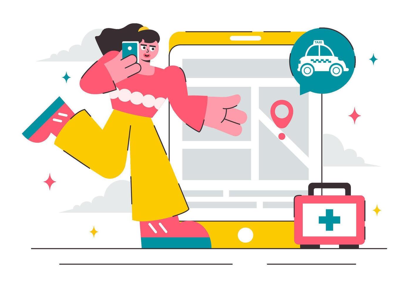 Emergency Vehicle Dispatch Featuring Taxi, App, and Real Time Location vector