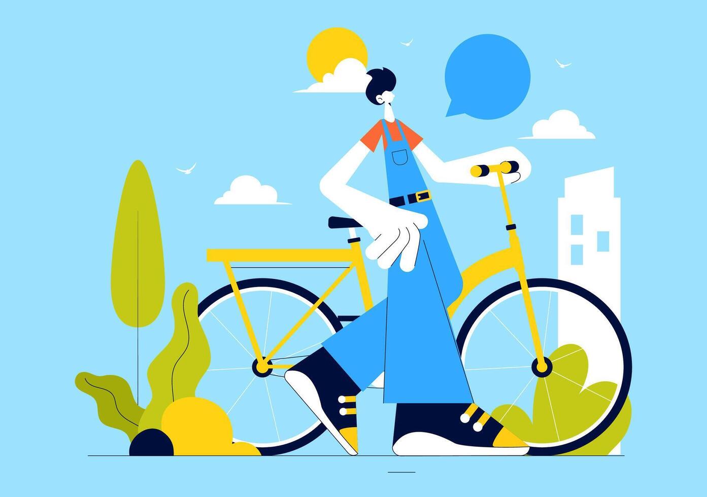 June 3rd World Bicycle Day Featuring City Road, Trees, and a Cyclist in Flat Cartoon Style vector