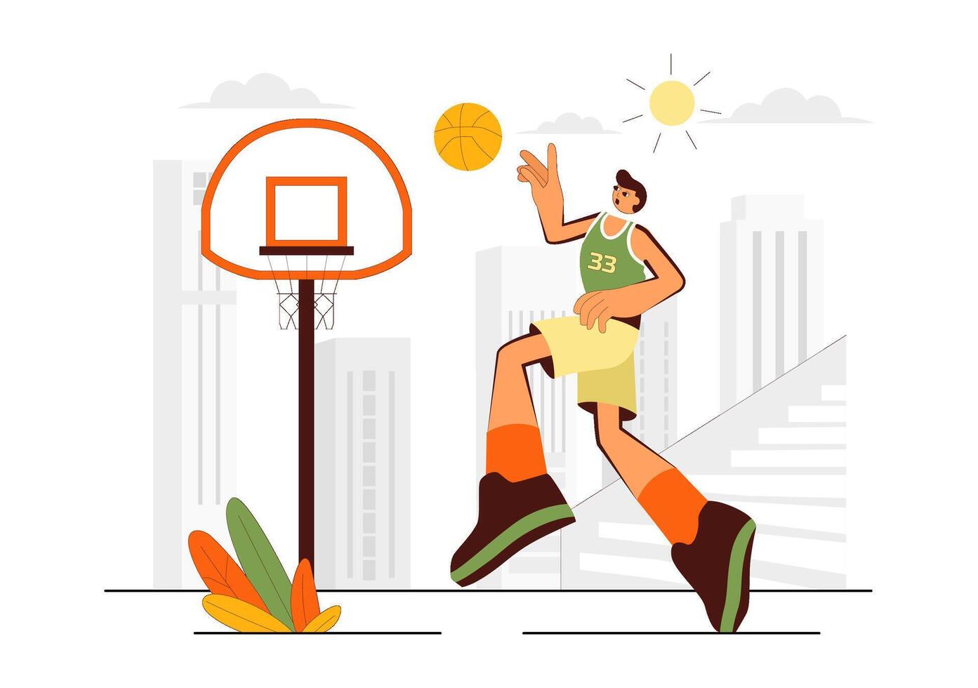 Cheerful Young Basketball Player Competing on Court Flat Illustration vector