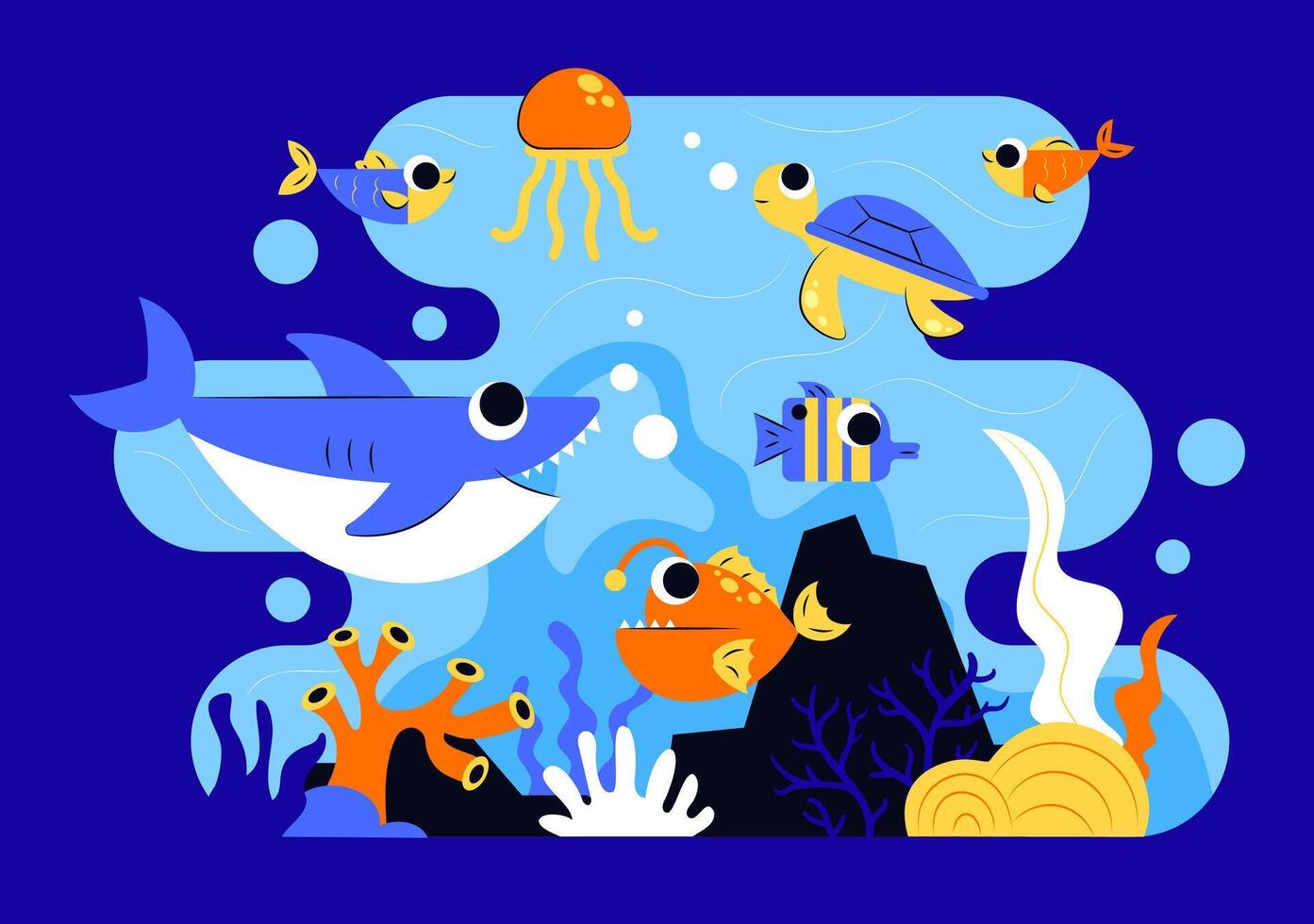 World Oceans Day Design Promoting Ocean Conservation with Fish and Sea Plants in Flat Style vector