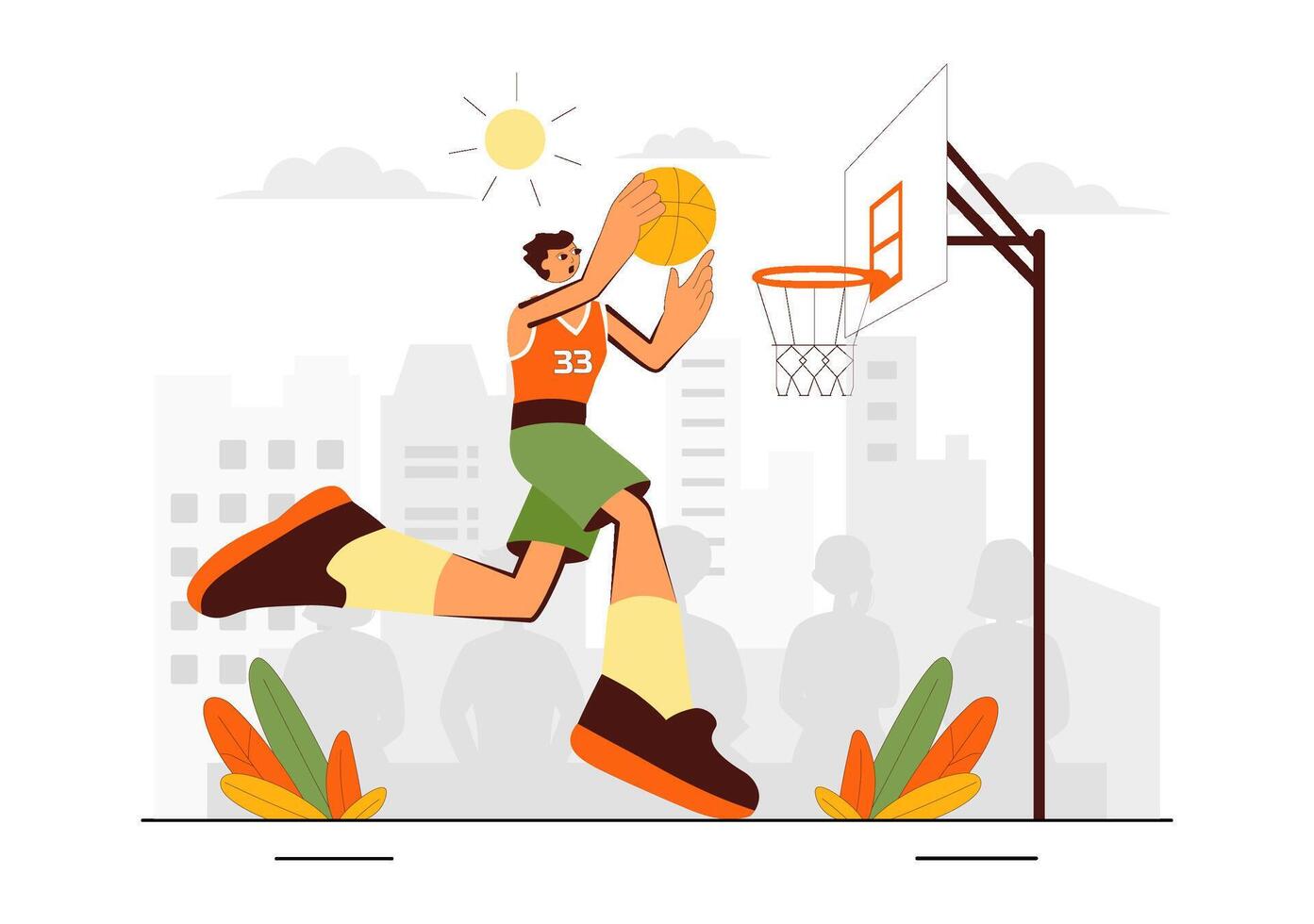 Young Man in Basketball Uniform Playing Tournament Game Flat Style Art vector