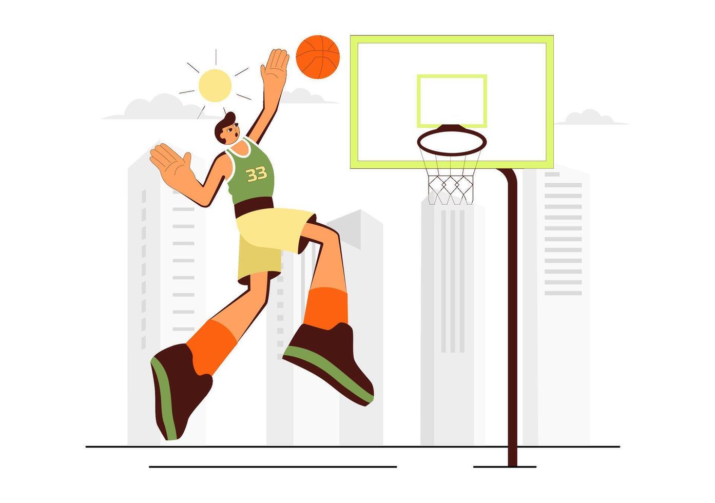 Flat Design Illustration of a Young Male Athlete Playing Basketball in a Tournament vector