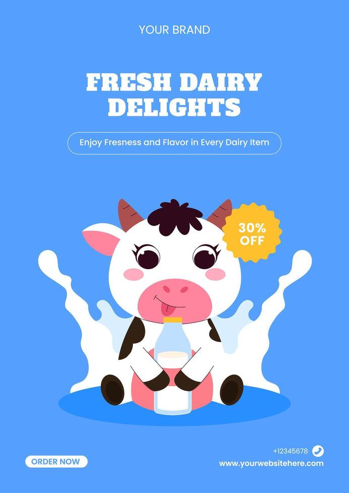 Fresh Dairy Flat Style Social Media Flyer Illustration Template for Milk Celebration vector