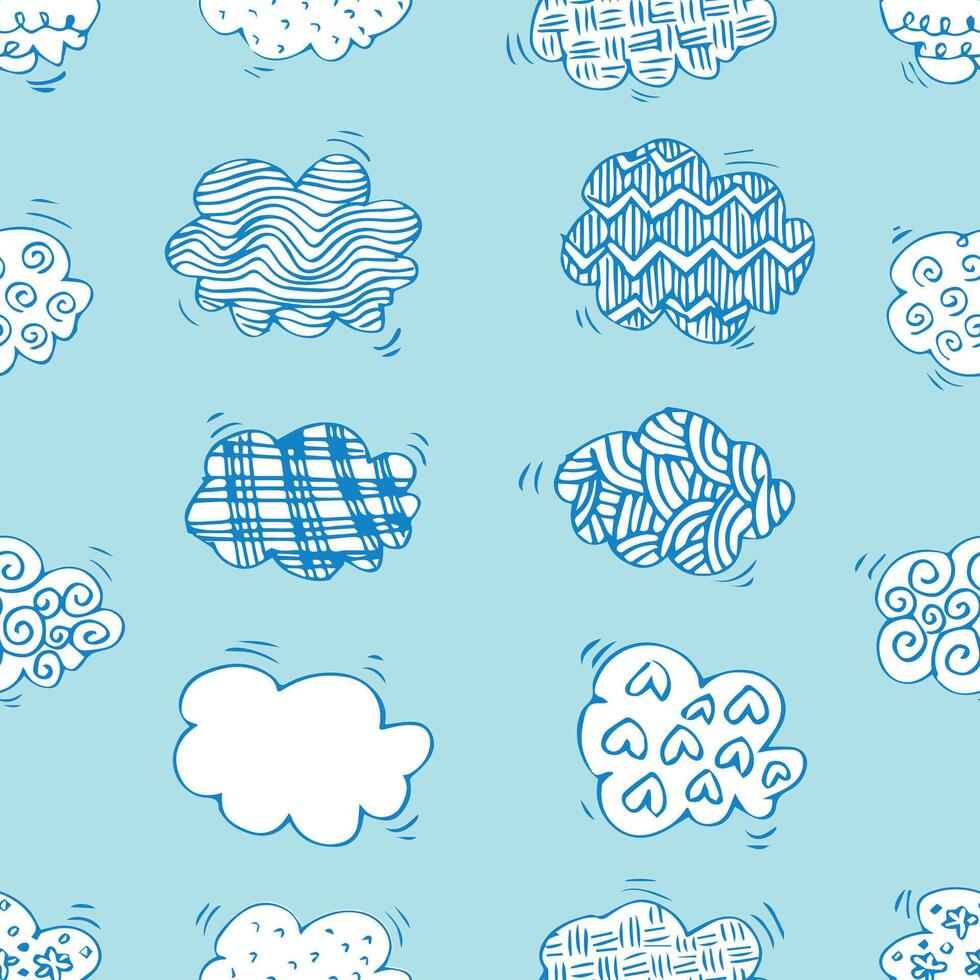 Seamless pattern with hand drawn doodle clouds. vector