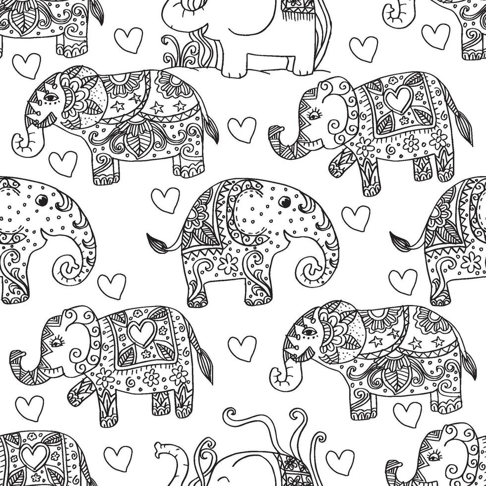 Seamless pattern with elephants and hearts. vector