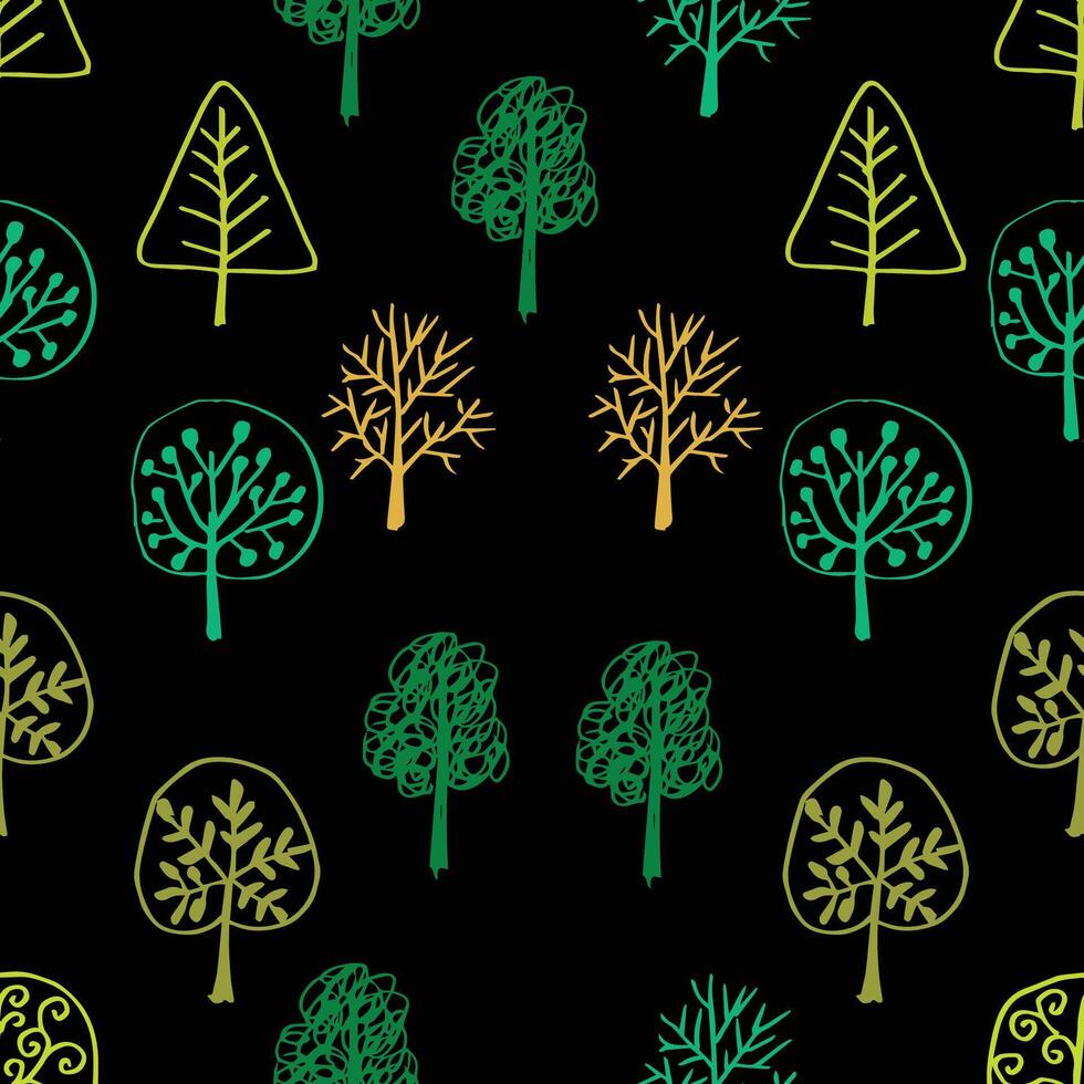 Seamless pattern with hand drawn trees. vector