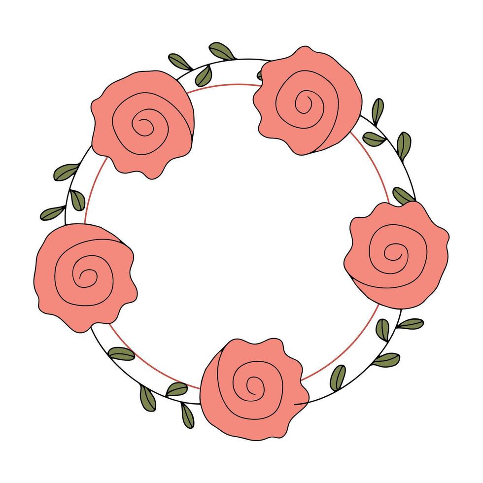Doodle-style rose wreath frame vector