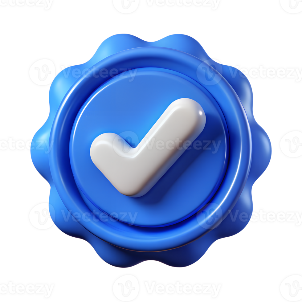 3D Render of a Blue Seal of Approval with White Checkmark Icon Perfect for Quality Certification png