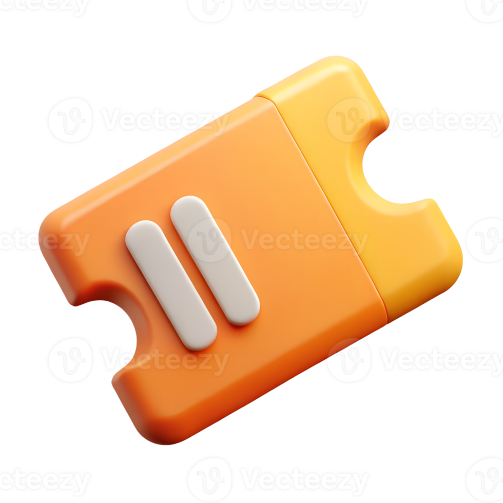 Orange and Yellow 3D Rendered Ticket Stub Icon Perfect for Mobile Apps and Websites png