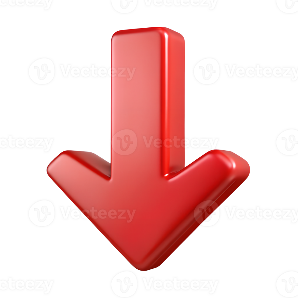 Shiny Red 3D Arrow Pointing Downwards Download Symbol Icon Perfect for websites and applications png