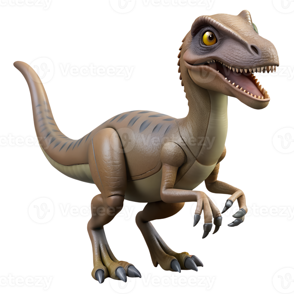 Adorable Cartoon Baby Raptor Dinosaur Posing Playfully 3D Render Illustration png