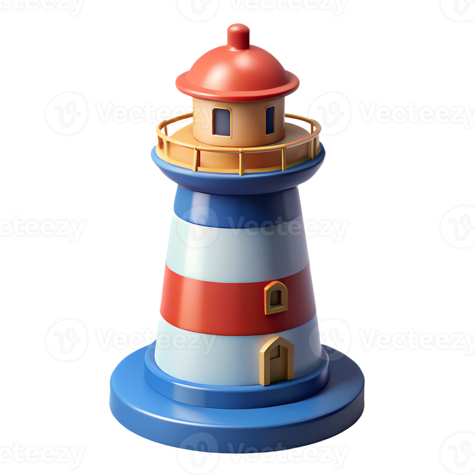 Colorful Cartoon Lighthouse Illustration 3D Render Seaside Beacon Navigation png