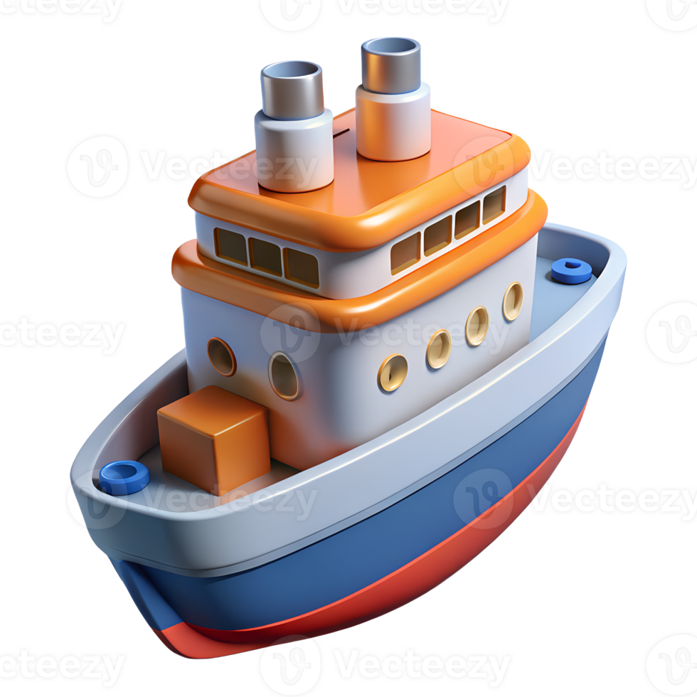Adorable Cartoon Tugboat Illustration A Colorful 3D Render of a Child's Toy Ship png