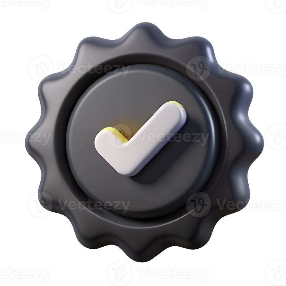 3D Render of a Dark Grey Seal of Approval with White Checkmark A Quality Guarantee Icon png