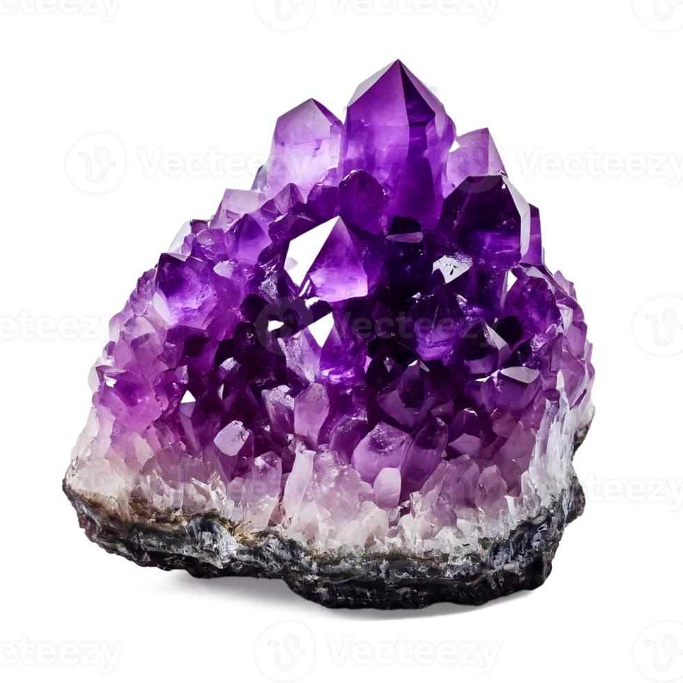 Amethyst crystal cluster in a transparent background png