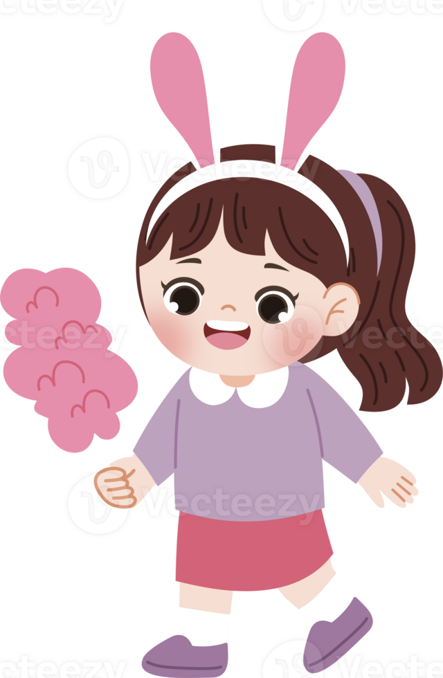 kid holding cotton candy wear rabbit ears png