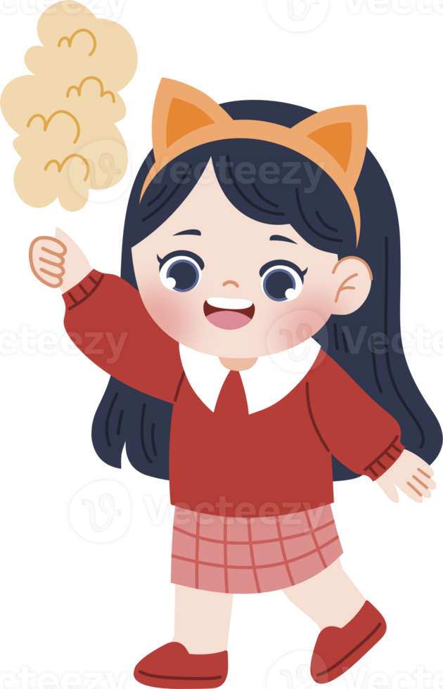cute girl wear fox ear holding cotton candy png