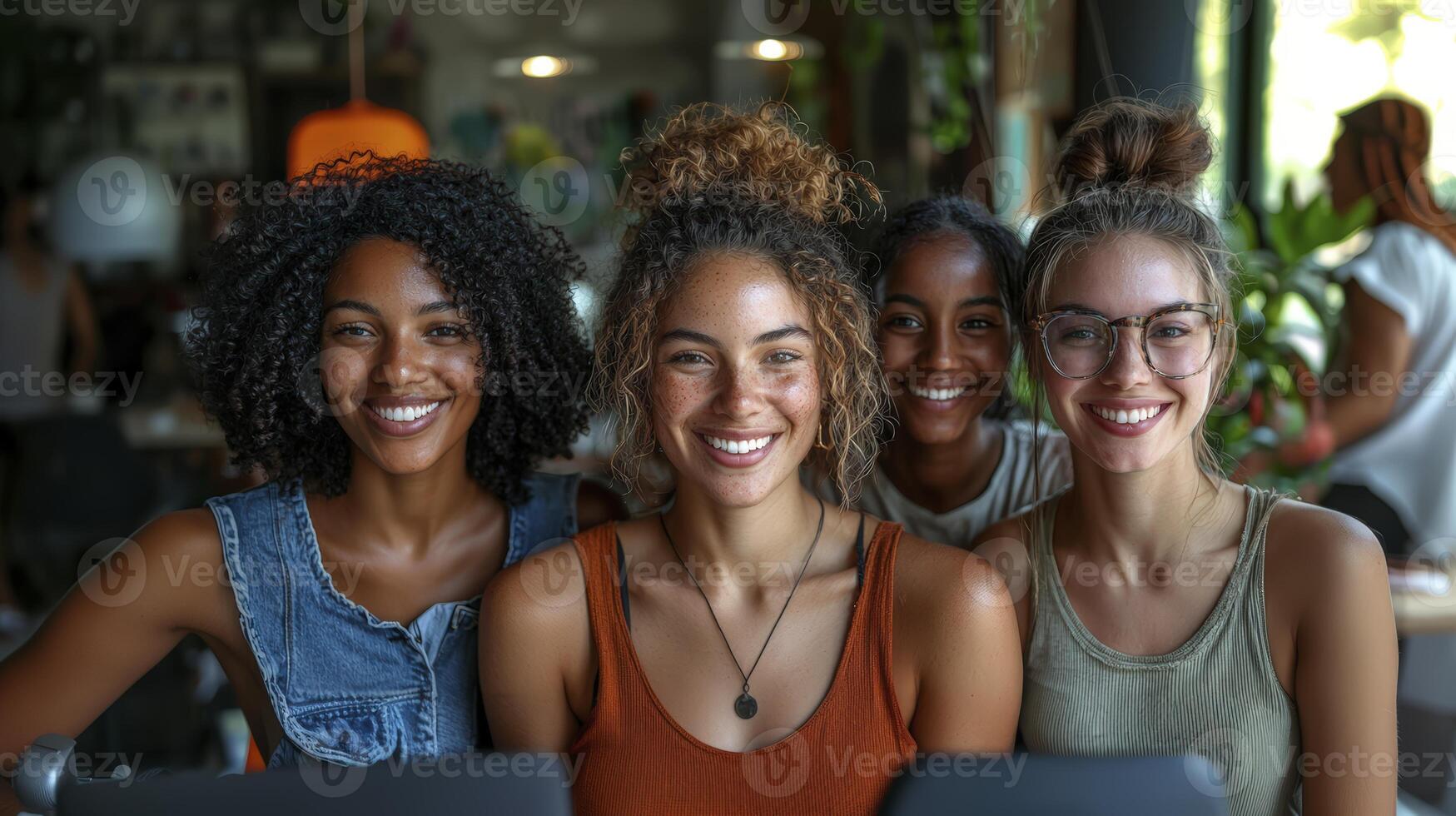 Joyful Women Smiling Together Indoors photo