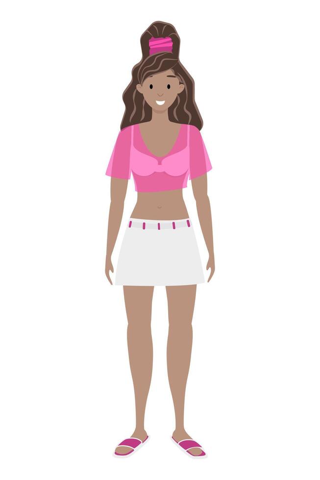 Girl in pink top with white skirt and sandals vector
