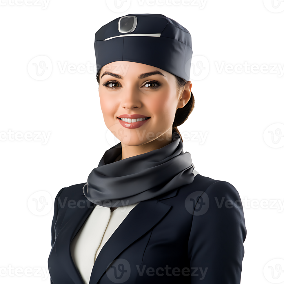 Elagant Female Flight Attendant in Uniform Isolated on Transparent Background png