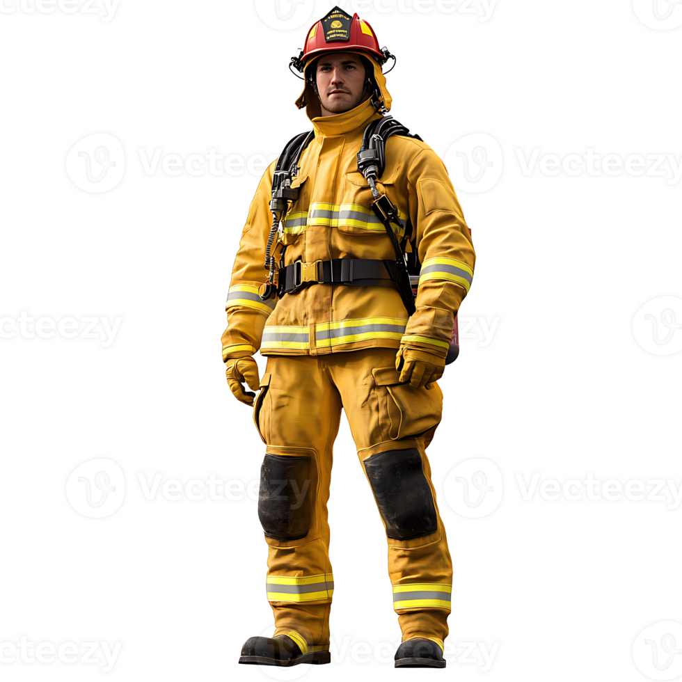 Male Firefighter in Protective Gear Isolated on Transparent Background png
