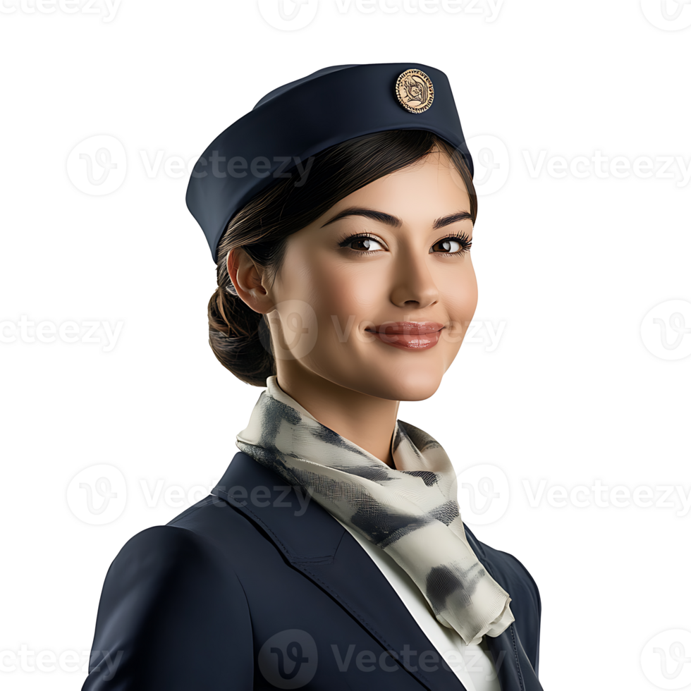 Elegant Female Flight Attendant in Uniform png