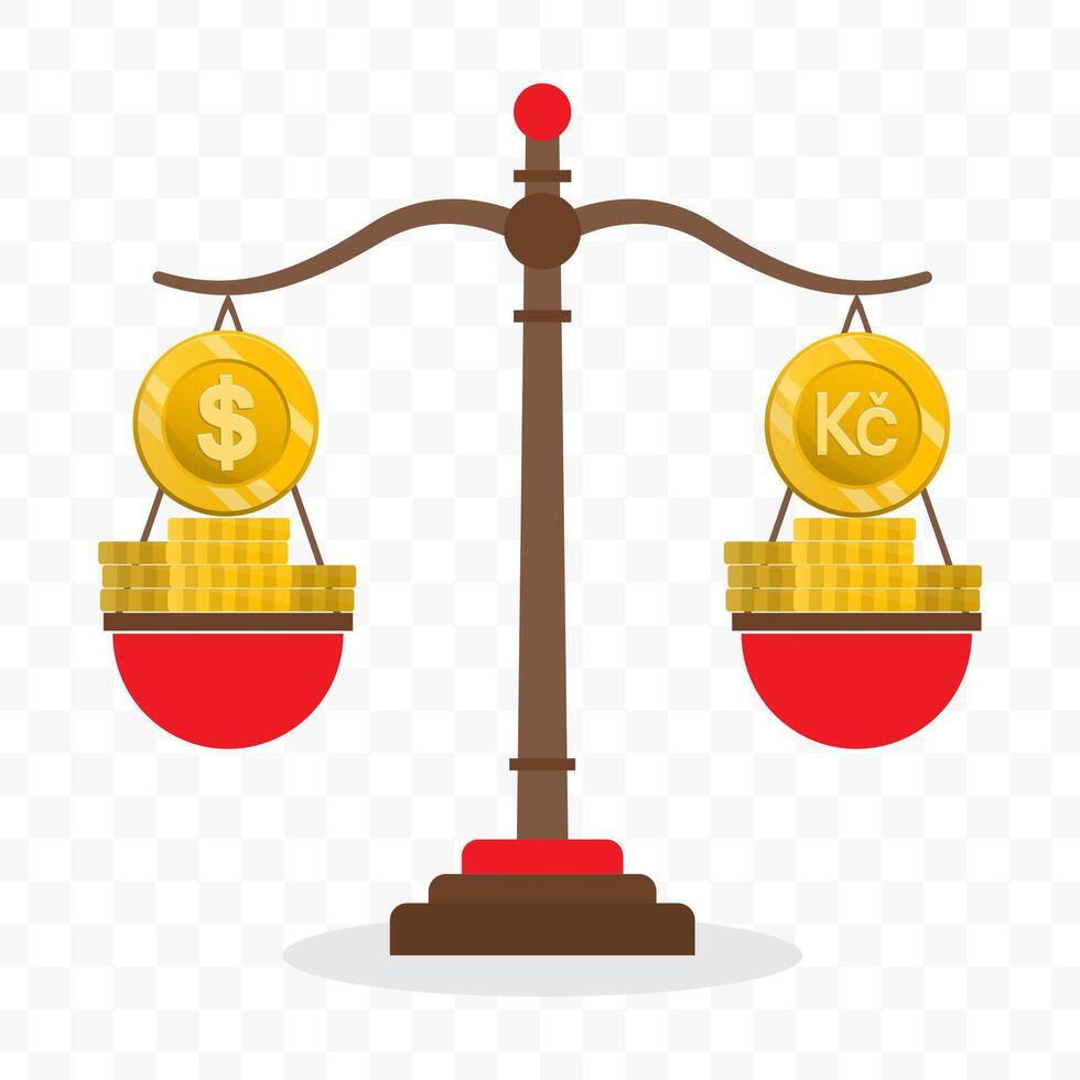 Illustration of dollar currency scale with Czech koruna currency. Simple design vector