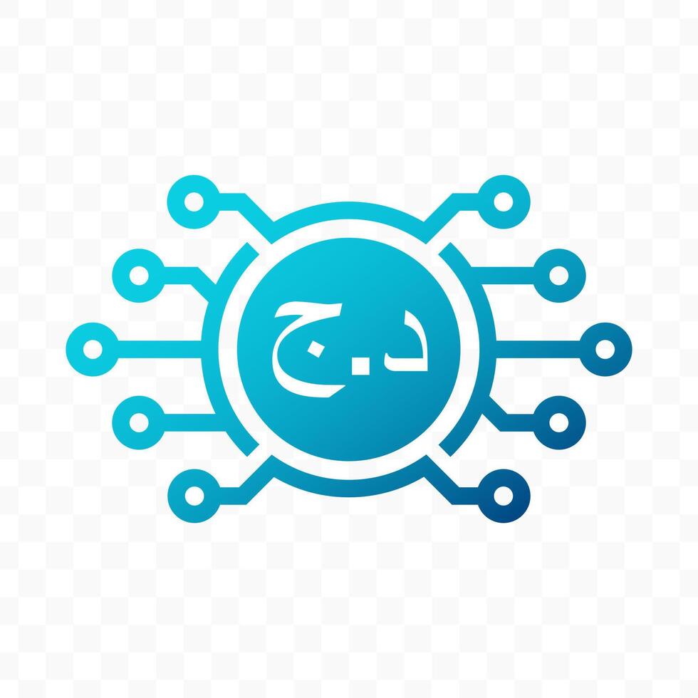 illustration of Algerian Dinar digital currency icon in blue color vector