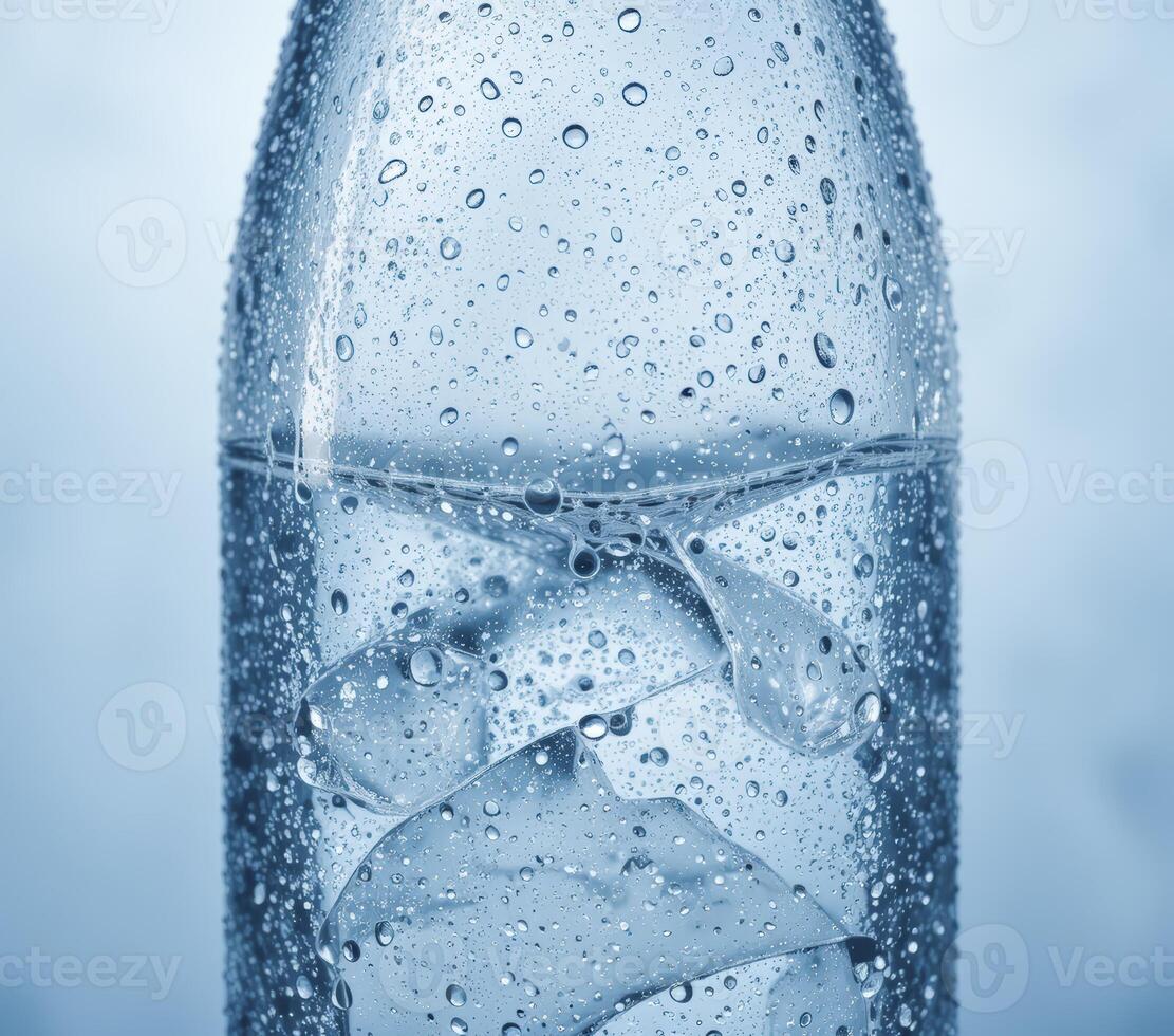 Close Up Of Water Bottle With Ice And Condensation photo