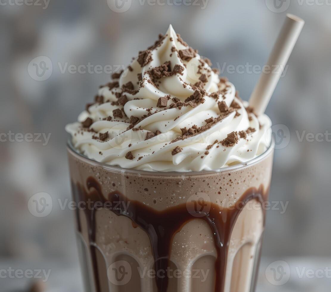 Chocolate Milkshake with Whipped Cream and Chocolate Drizzle photo