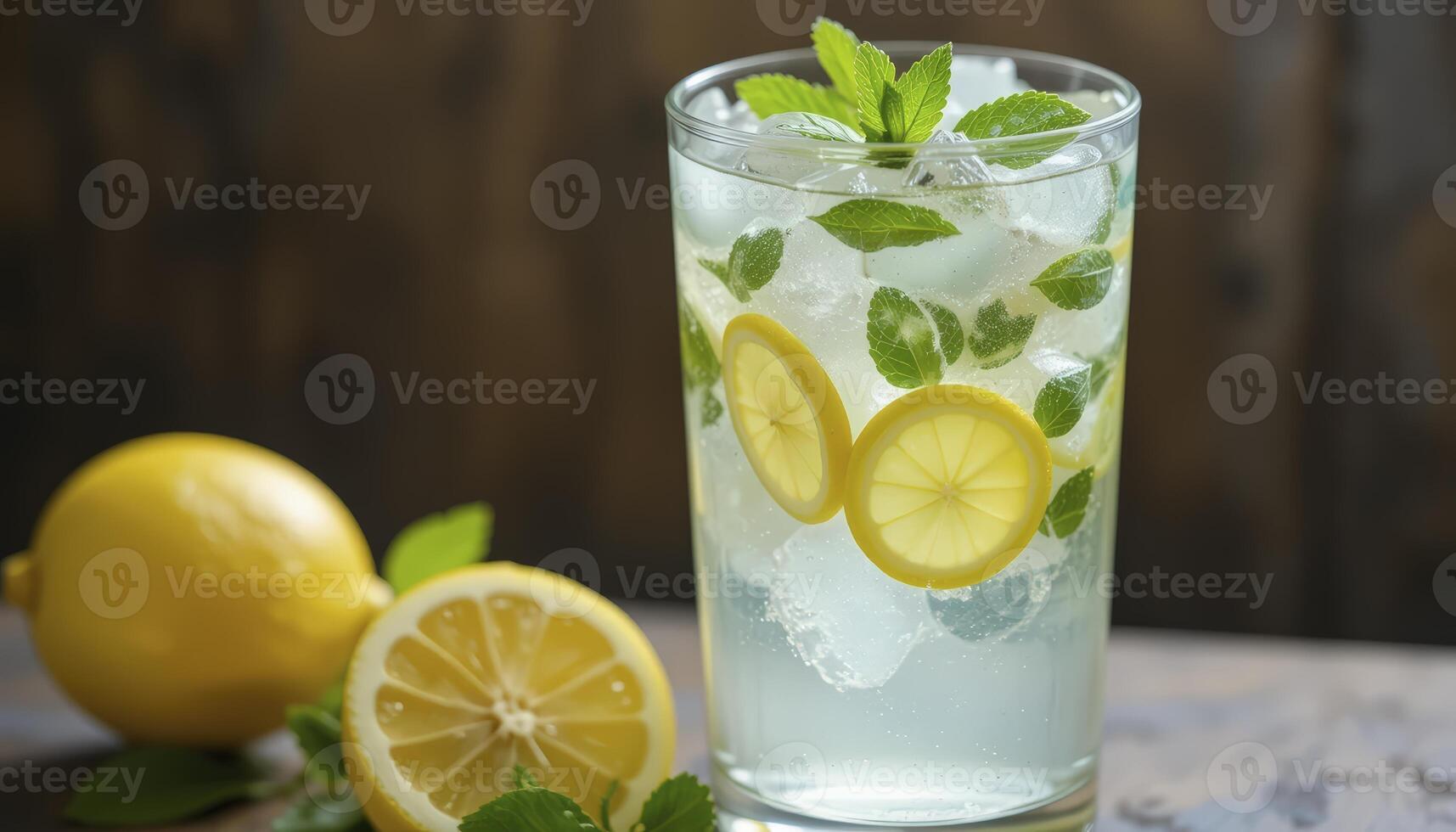 Refreshing Lemonade Drink with Lemon Slices and Mint photo
