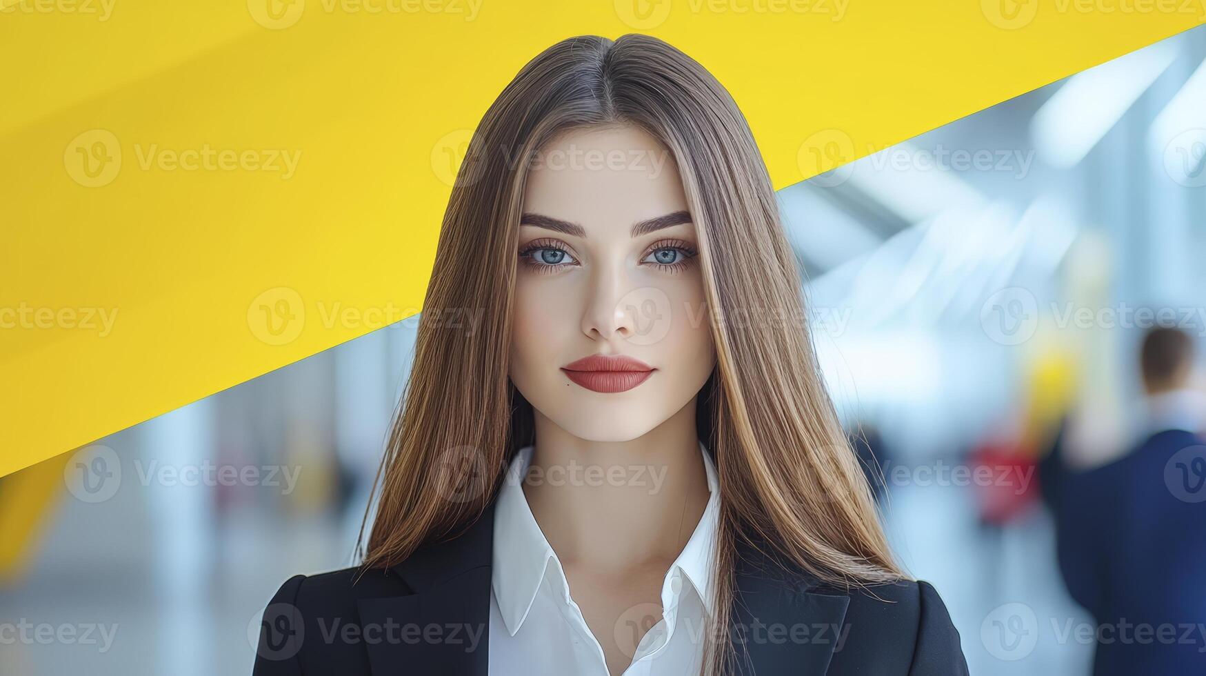 Confident Young Person In Black Blazer And White Shirt Against Yellow photo