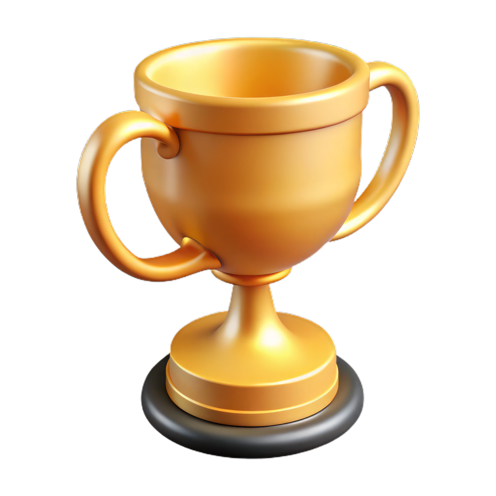 gold trophy cup, 3d rendering isolated on transparent background. Cartoon plastic style png