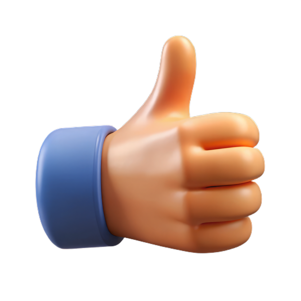 Thumb up sign, Thumb up Hands Gestures 3D cartoon friendly funny style isolated on transparent background png